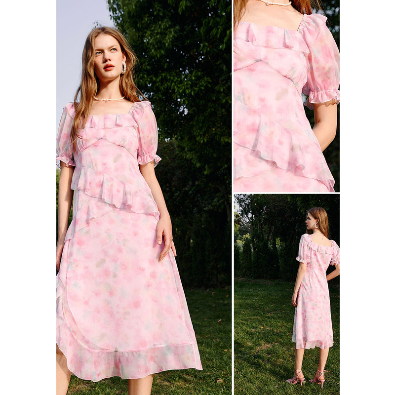 COCOON/可可尼V领不规则开叉收腰连衣裙