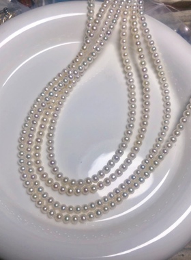 3.8-4毫米正圆无暇强光淡水ak小灯泡baby珠链抽拉可调节纯银扣。