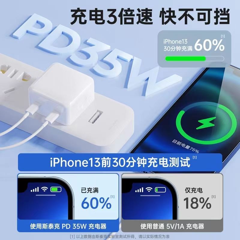 iphone14充电器头35W适用苹果13数据线12promax正品11插头x手机xr冲xs快充PD一套装max闪充pro快速专用原50W - 图0