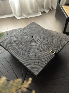 木器茶舍日式侘寂风实木炭烧四方带脚壶承茶盘干泡台家用茶壶托盘