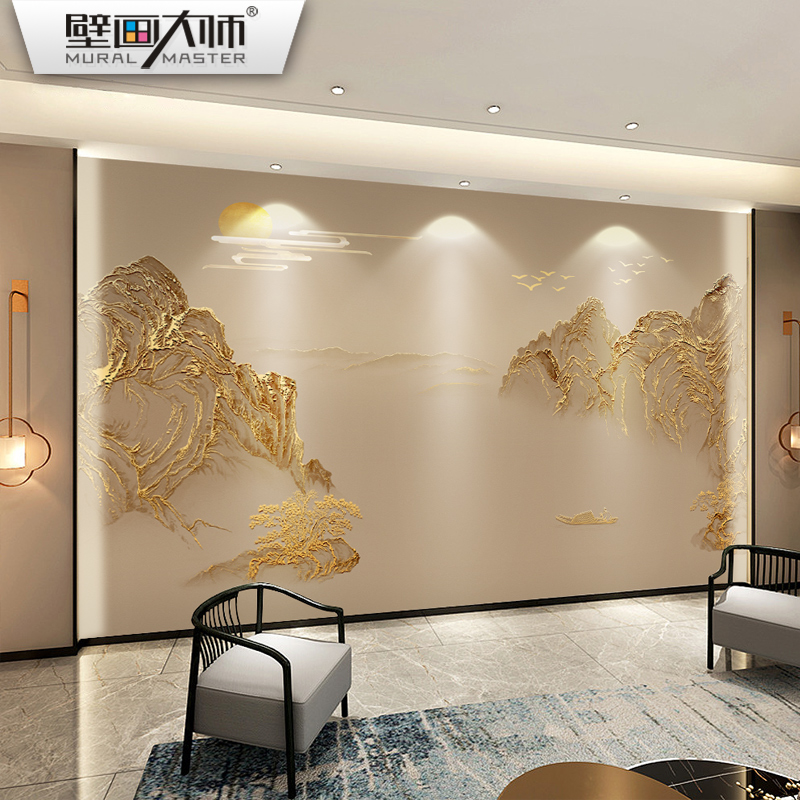 2025大气新中式山水电视背景墙壁纸轻奢客厅沙发影视墙布靠山壁画,淘宝优惠券,粉丝福利购,淘宝优惠卷