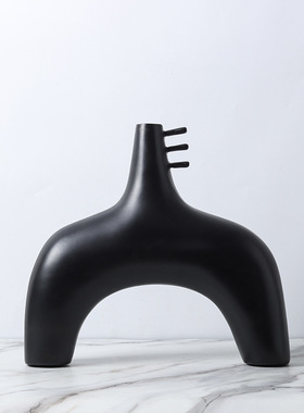 现北欧极简黑色几何树脂装饰花花插花器摆件家居样板间装饰品