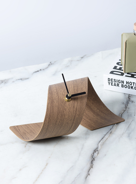 北美黑胡桃木纹金属皮革卷片座钟台钟时钟装饰钟摆件家居软装饰品