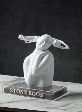 树脂白色猫女摆件卡通人物雕塑家居样板间书房客厅卧室装饰品手办