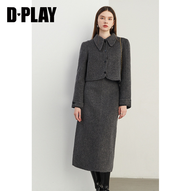 DPLAY【双面呢套装】冬季两件套灰色羊毛呢外套女毛呢套装,淘宝优惠券,粉丝福利购,淘宝优惠卷