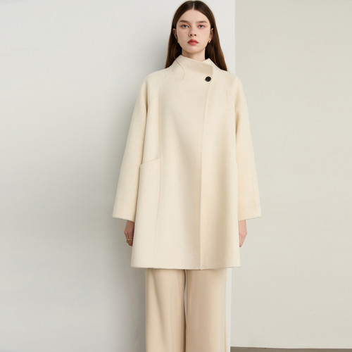 DPLAY2025年冬季新款白色双面呢子大衣100羊毛气质时髦外套女 - 图3