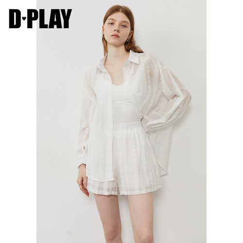DPLAY2026年夏季白色衬衫套装松弛感休闲法式上衣两件套懒人穿搭 - 图1