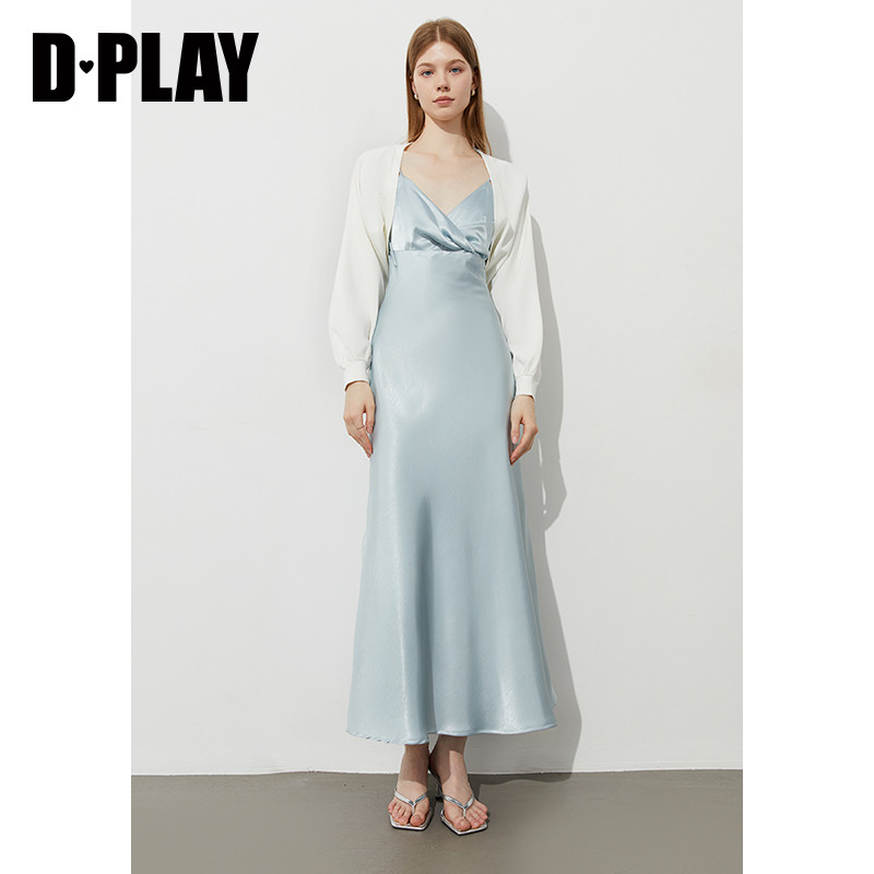 DPLAY2025年夏季新款蓝色缎面连衣裙女法式吊带礼服裙子鱼尾长裙,淘宝优惠券,粉丝福利购,淘宝优惠卷