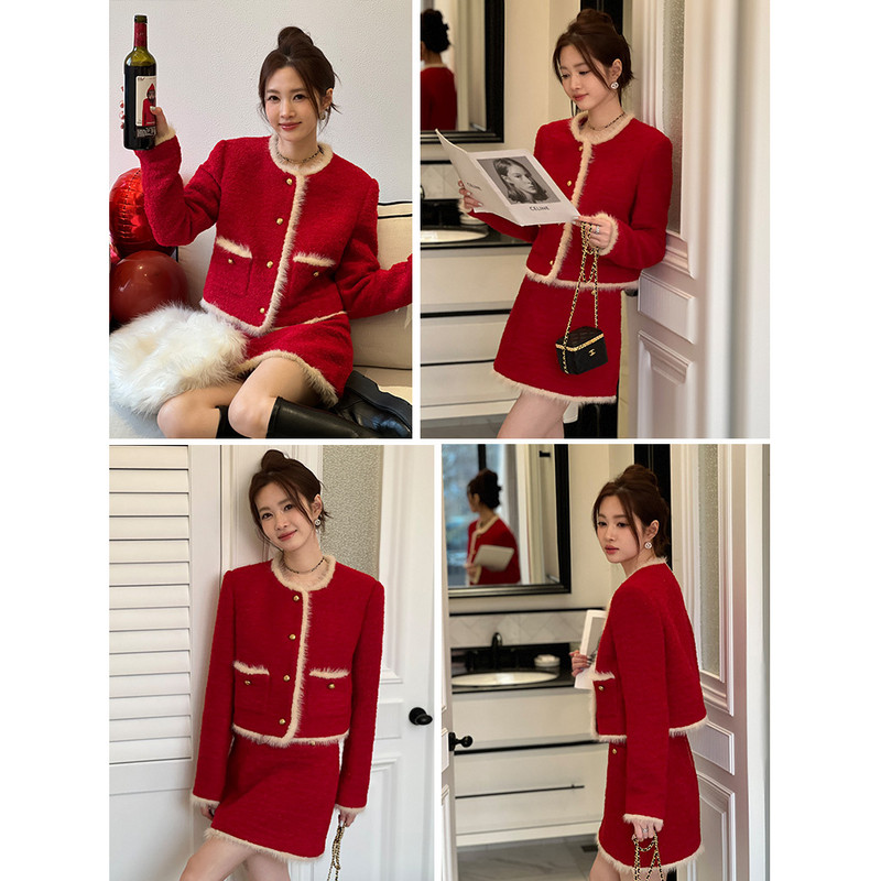 DPLAY年秋季小香风短外套红色水貂毛粗花呢外套女上衣,淘宝优惠券,粉丝福利购,淘宝优惠卷