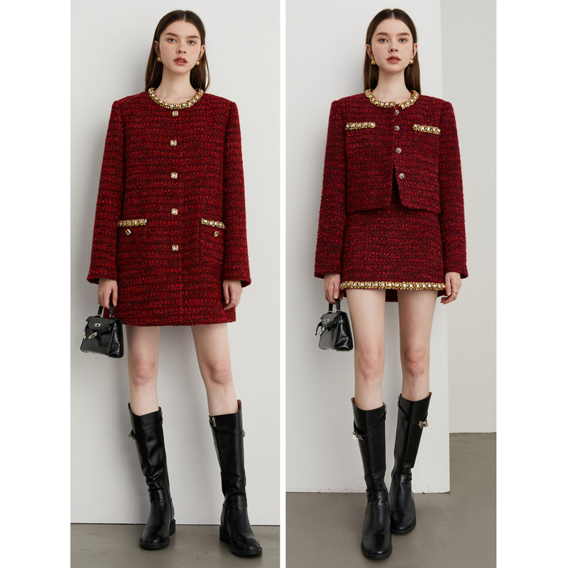 DPLAY【黑标】新年红色套装含羊毛粗花呢小香风外套红色订婚套装,淘宝优惠券,粉丝福利购,淘宝优惠卷