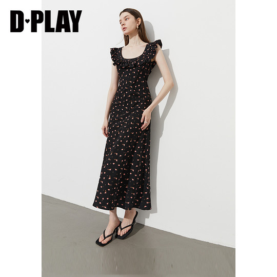 DPLAY small flying sleeve floral long dress