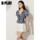 DPLAY2026 Summer New Blue Printed Top Women's French Retro Ruffle Waist Shirt All-match Shirt