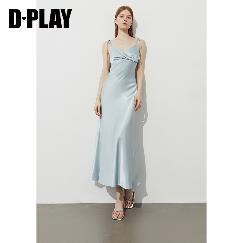 DPLAY2025年夏季新款蓝色缎面连衣裙女法式吊带礼服裙子鱼尾长裙,淘宝优惠券,粉丝福利购,淘宝优惠卷