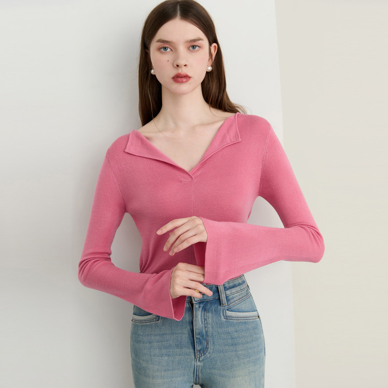 DPLAY羊毛混纺粉色针织衫春季新款上衣气质长袖修身气质打底衫女,淘宝优惠券,粉丝福利购,淘宝优惠卷