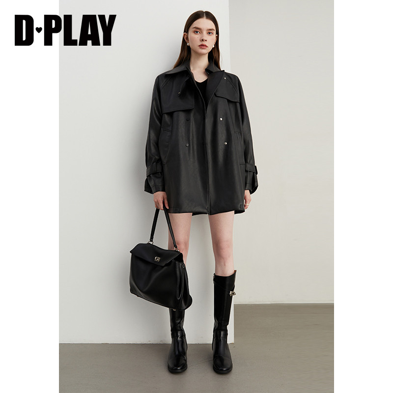 DPLAY黑色皮衣外套春季新款酷飒风时尚高级短款收腰皮夹克女,淘宝优惠券,粉丝福利购,淘宝优惠卷