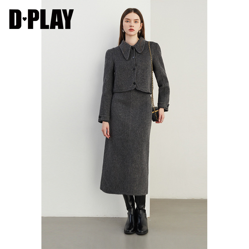 DPLAY【双面呢套装】冬季两件套灰色羊毛呢外套女毛呢套装,淘宝优惠券,粉丝福利购,淘宝优惠卷