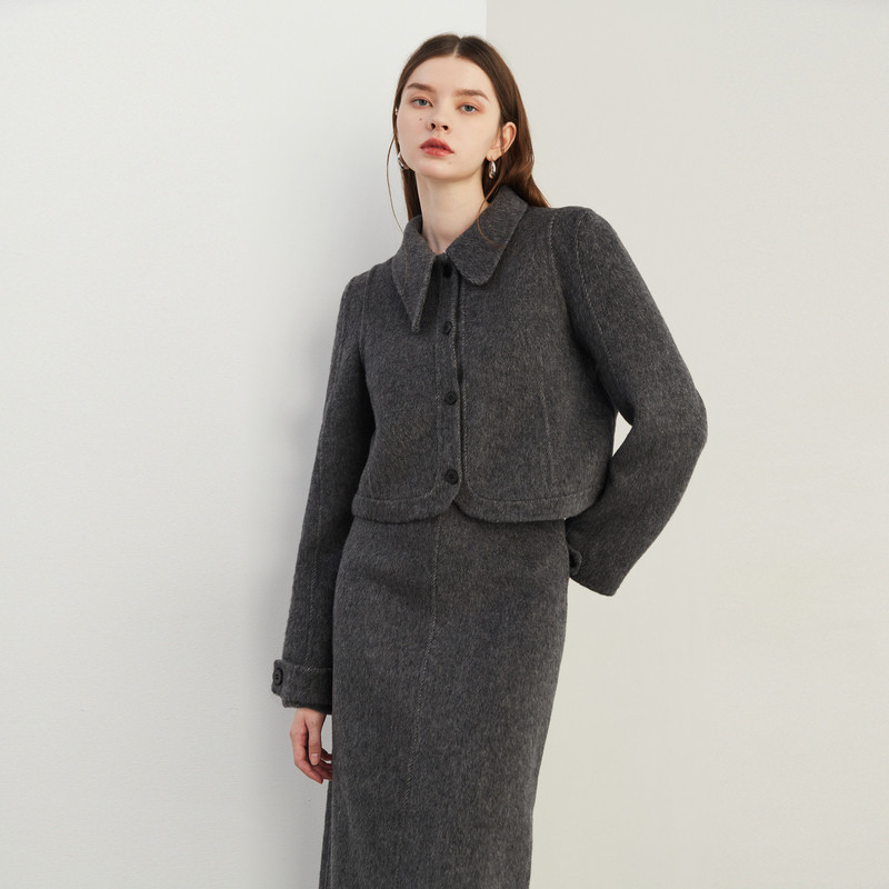 DPLAY【双面呢套装】冬季两件套灰色羊毛呢外套女毛呢套装,淘宝优惠券,粉丝福利购,淘宝优惠卷