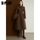 DPLAY【惠品】赫本风娃娃领大衣女25冬新款棕色收腰长款毛呢外套