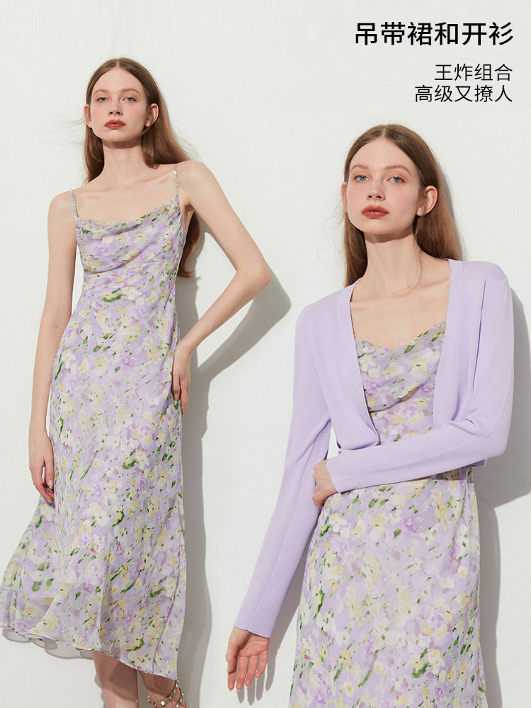 DPLAY法式闪钻肩链吊带连衣裙