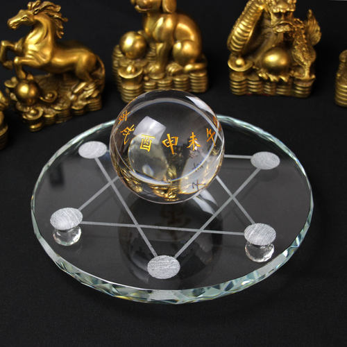 泰山福缘阁 新品 三合水晶球摆件虎马狗兔猪羊牛蛇鸡家居饰品 - 图1