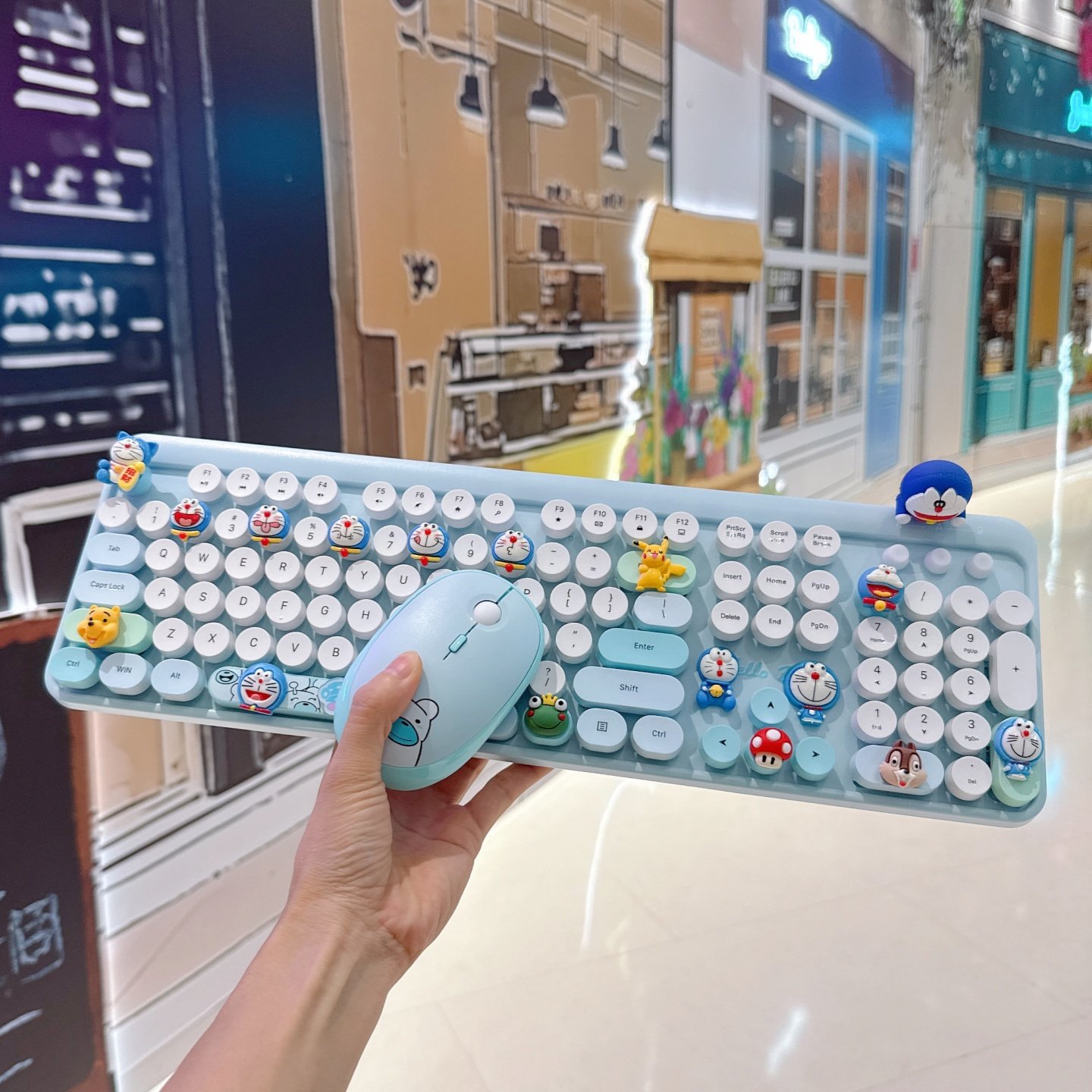 多巴胺DIY叮当猫鼠标键盘无线女生可爱卡通M豆键盘无线键鼠套装,淘宝优惠券,粉丝福利购,淘宝优惠卷