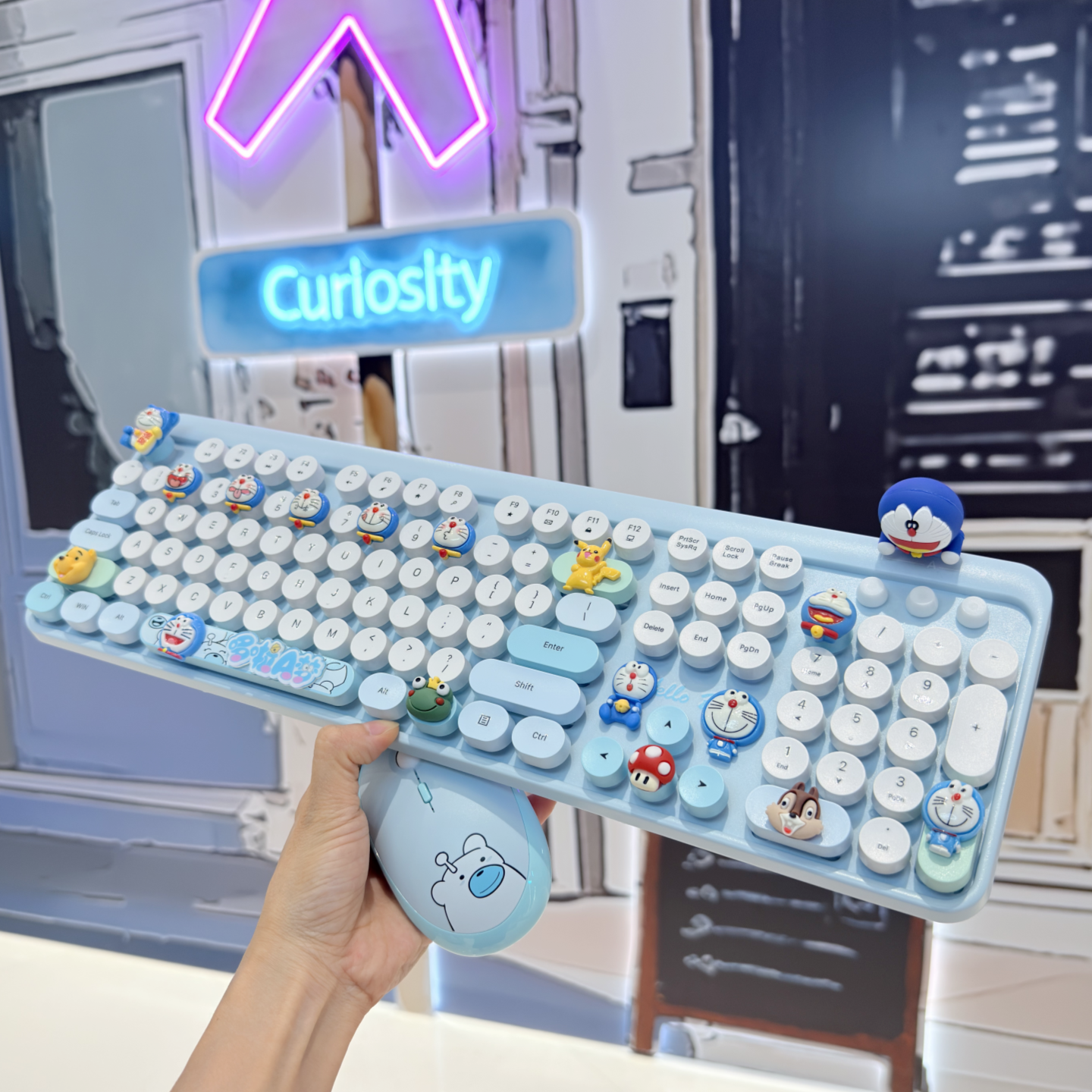 多巴胺DIY叮当猫鼠标键盘无线女生可爱卡通M豆键盘无线键鼠套装,淘宝优惠券,粉丝福利购,淘宝优惠卷