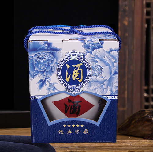 坛子 陶瓷5斤 景德镇陶瓷酒瓶配套青花瓷酒盒红色瓦愣纸盒带提绳 - 图0