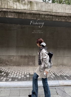 Fishcosy 法式蕾丝飘带 复古水墨四角方巾皮筋 超大发圈 秋冬氛围