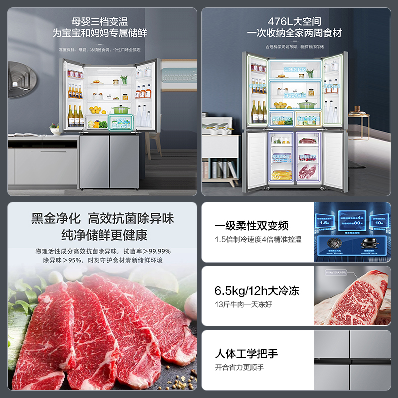 政府换新补贴海尔476L双开四门一级超薄风冷无霜家用大容量电冰箱-图2