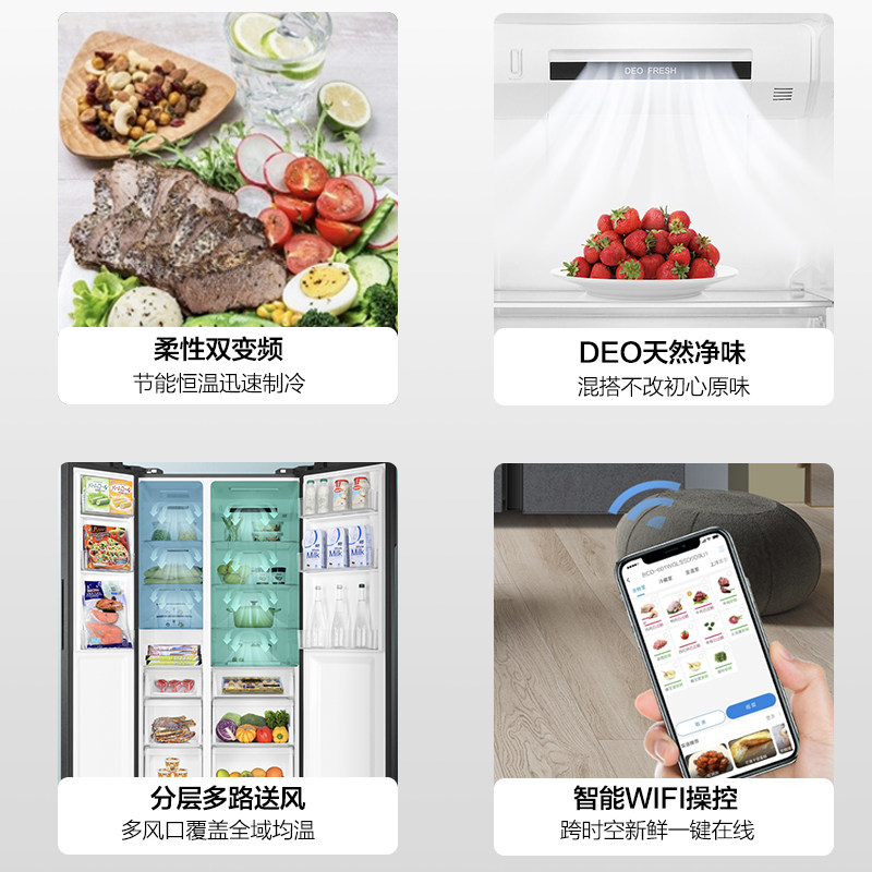 统帅海尔官方601l大容量变频对开门 海尔厨房冰箱