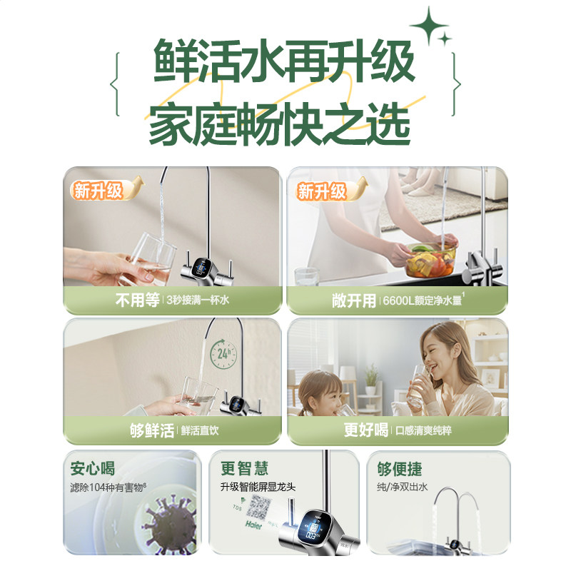 海尔鲜活水1000G净水器家用ro直饮厨房自来水家庭净水机R885
