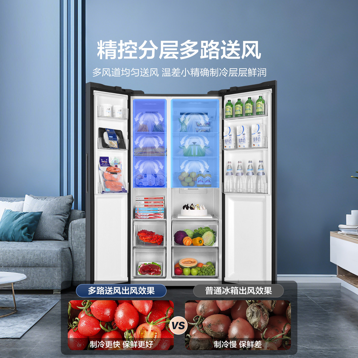 政府换新补贴海尔统帅538L对开双开门无霜一级变频大容量家用冰箱