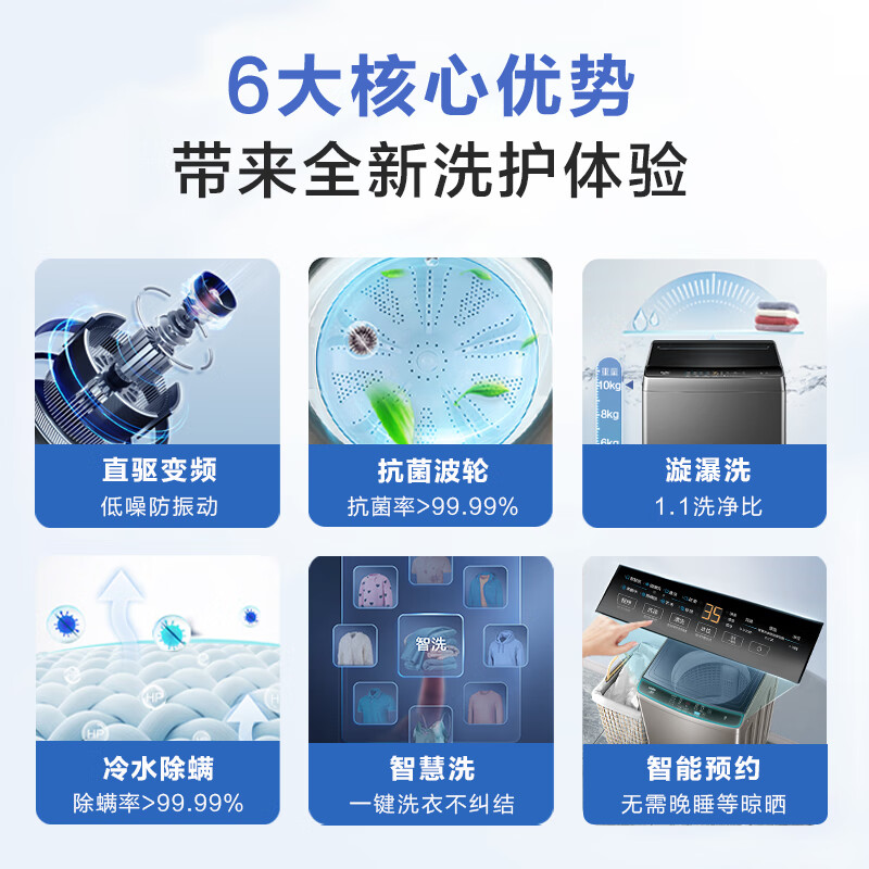 [直驱变频]海尔波轮洗衣机小型家用全自动10kg除螨租房用B32Mate1