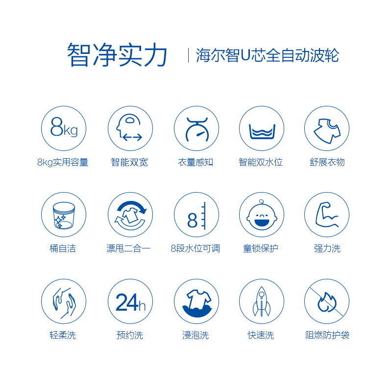 大容量 公斤全自动家用波轮洗衣机 8kg EB80M39TH 海尔 Haier 大容量 公斤全自动家用波轮洗衣机 8kg EB80M39TH 海尔 Haier