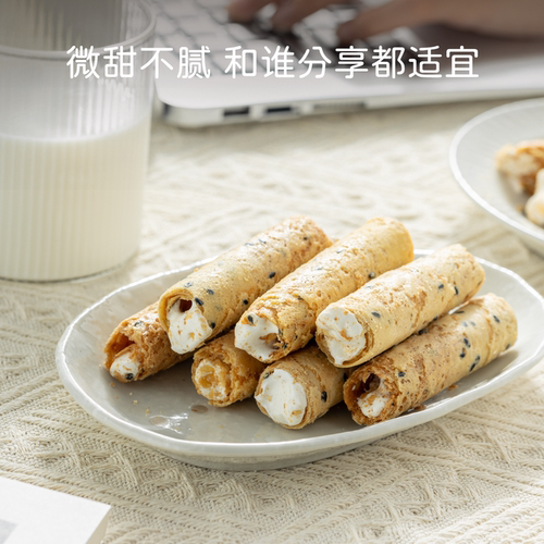 米惦牛轧口红蛋卷夹心纯手工蛋卷童年休闲零食牛扎糖香浓蛋卷 - 图3