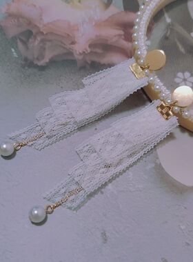 哥特风萝莉少女黑白蕾丝耳环