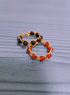 ins天然红玛瑙14k注金泫雅风戒指