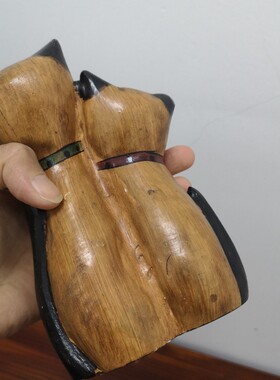 收藏样品中古玩具超级破旧 年代木雕双猫老货