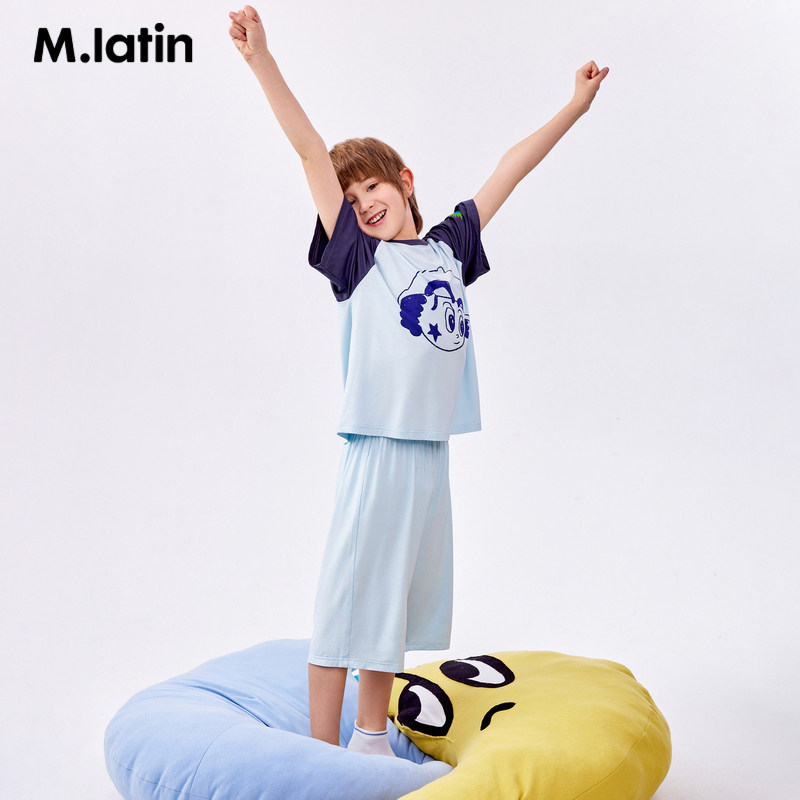 马拉丁童装儿童家居服夏新款男童女童大童趣味印花短袖T恤套装,淘宝优惠券,粉丝福利购,淘宝优惠卷