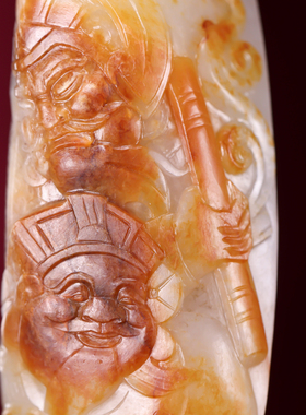 天然新疆和田玉红皮白玉籽玉手把件挂件挂坠吊坠玉雕文武财神83克