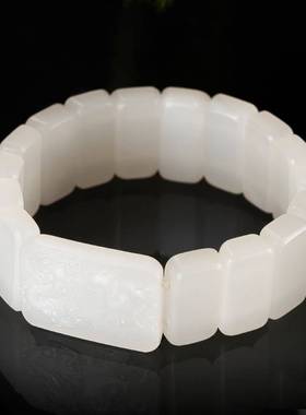 天然新疆和田玉白玉手排手链 手串龙吐祥瑞 65.8克