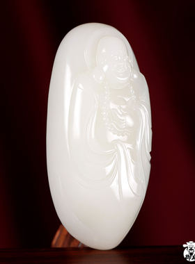 新疆和田玉白玉籽玉把件挂坠吊坠玉雕弥勒 60.6克