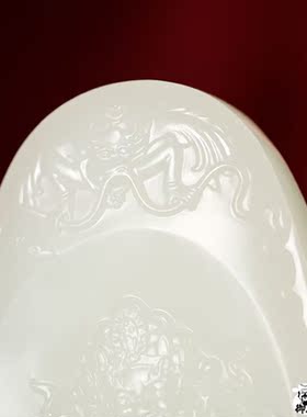 新疆和田玉原毛孔皮羊脂白玉籽玉玉牌财神降福 55克天然玉石
