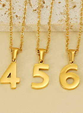 欧美风个性不锈钢数字吊坠项链女
