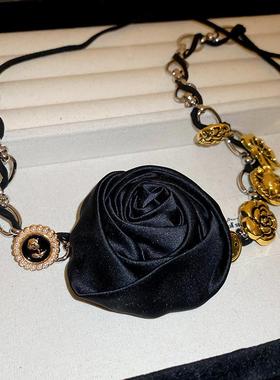 复古暗黑玫瑰花项链个性锁骨链