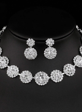 欧美奢华满钻项链耳环套装小众