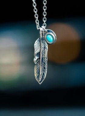 日本手工银饰时尚羽毛吊坠项链