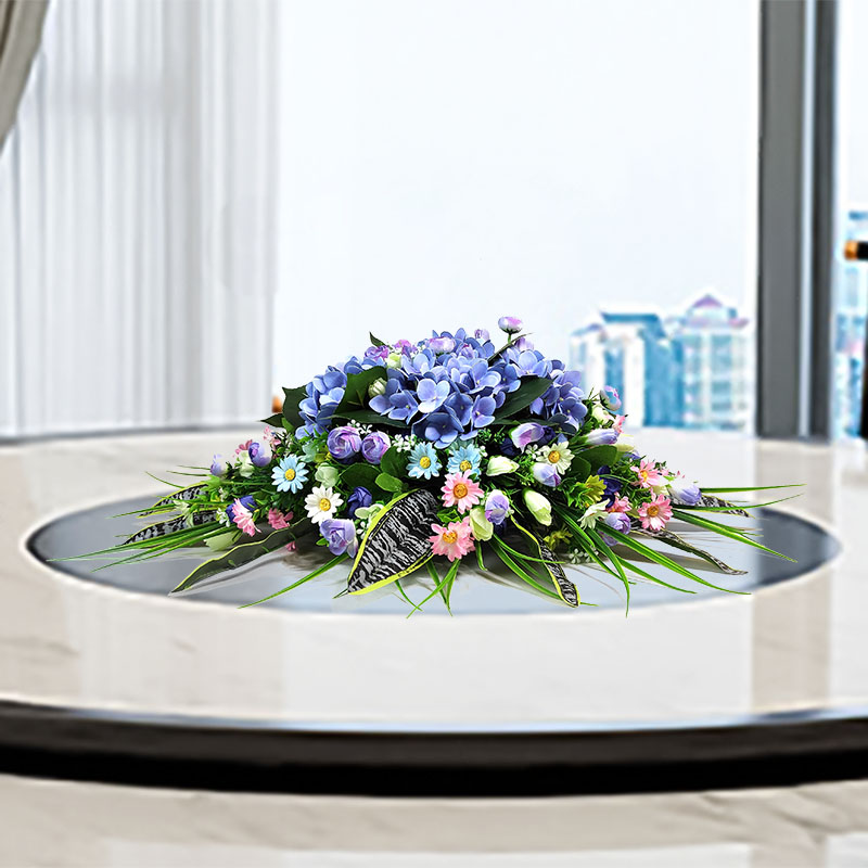 高端酒店饭店餐桌上放的装饰品摆件花大圆桌中间转盘中式桌仿真花-图0