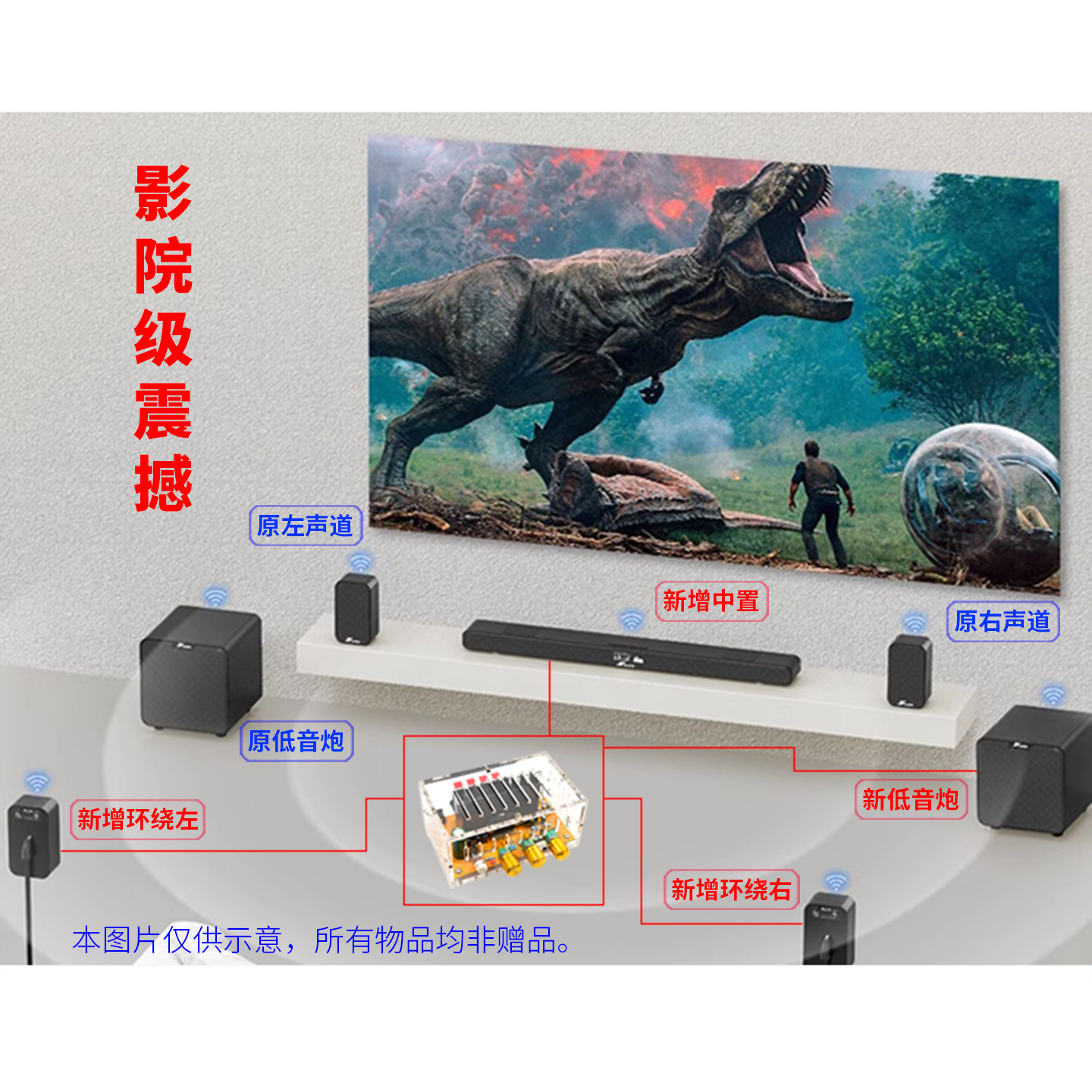 2.1 speaker to 5.1 companion multi-channel amplifier
