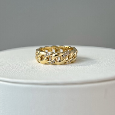 【法国进口】18K包金不褪色轻奢小众原创设计镶钻链条戒指法式